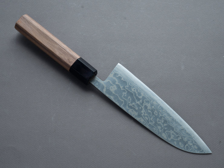 Hitohira - Harima Forged - Blue #2 - Stainless Clad - Nickel Damascus - Santoku - 165mm - Walnut Handle