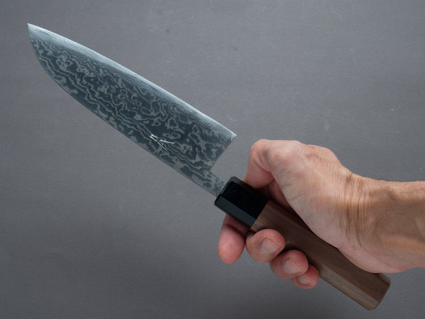 Hitohira - Harima Forged - Blue #2 - Stainless Clad - Nickel Damascus - Santoku - 165mm - Walnut Handle