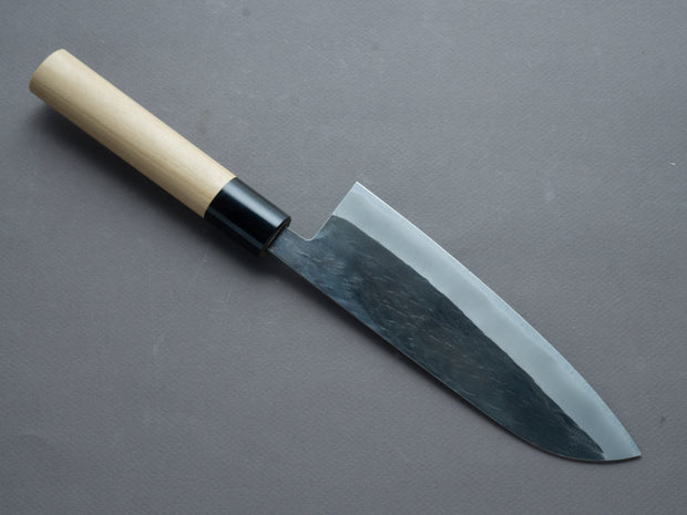 Hitohira - TD - Blue #2 Stainless Clad - Kurouchi - Santoku - 165mm - Magnolia D-Shaped Handle