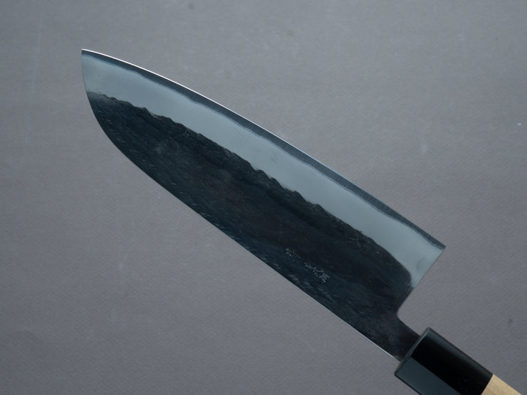 Hitohira - TD - Blue #2 Stainless Clad - Kurouchi - Santoku - 165mm - Magnolia D-Shaped Handle