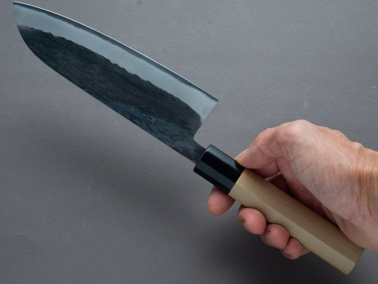 Hitohira - TD - Blue #2 Stainless Clad - Kurouchi - Santoku - 165mm - Magnolia D-Shaped Handle