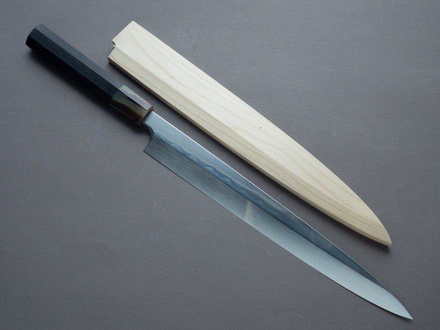 Hitohira - Togashi - Blue #1 - Mizu Honyaki -  300mm Yanagiba - Taihei Ebony Handle (Saya)