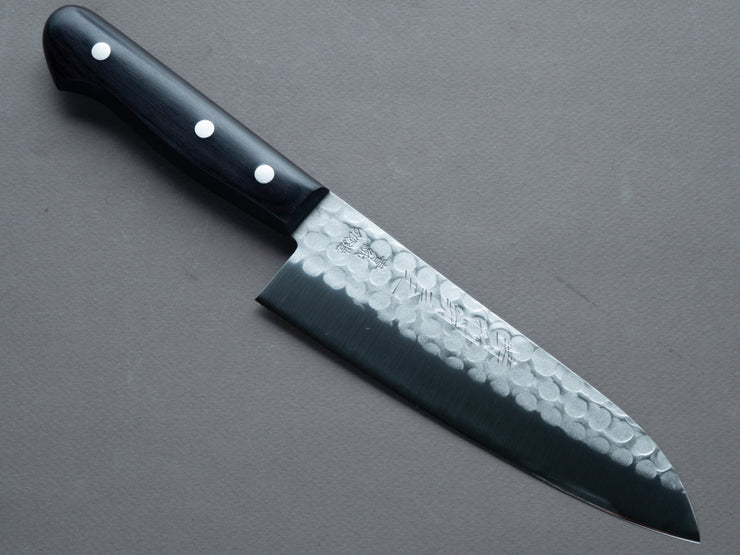 Hitohira - Imojiya - Kuma - Blue #2 - Nashiji Tsuchime - Santoku 170mm - Western Handle (No Bolster)