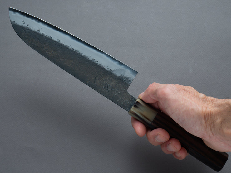 Hitohira - Hinode - Nashiji - White #2 - Santoku 180mm - Ebony Handle (White Horn)