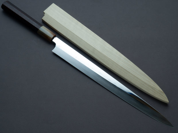 Hitohira - Togashi - White #1 - Mizu Honyaki - Fugubiki - 300mm - Taihei Makassar Ebony Handle (w/ saya)