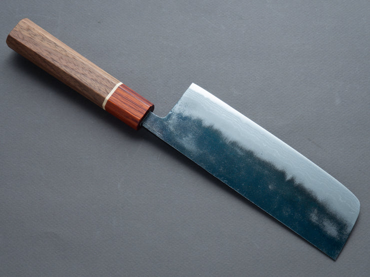 Hitohira - Echizen NB - White #2 - Kurouchi Damascus - Nakiri - 165mm - Walnut Handle (Rengas Ferrule)