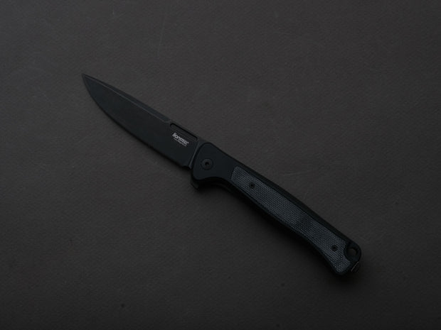 lionSTEEL - SOLID Folding Knife - Frame Lock - Skinny - MagnaCut - 85mm - Black Stonewash - Black Aluminum Handle