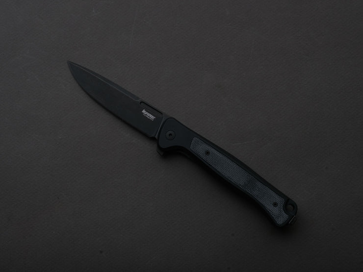 lionSTEEL - SOLID Folding Knife - Frame Lock - Skinny - MagnaCut - 85mm - Black Stonewash - Black Aluminum Handle