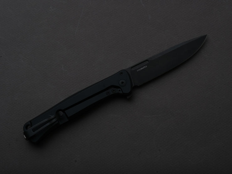 lionSTEEL - SOLID Folding Knife - Frame Lock - Skinny - MagnaCut - 85mm - Black Stonewash - Black Aluminum Handle