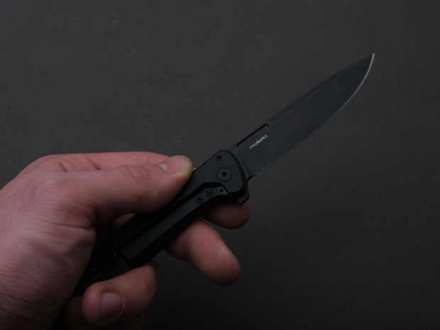 lionSTEEL - SOLID Folding Knife - Frame Lock - Skinny - MagnaCut - 85mm - Black Stonewash - Black Aluminum Handle