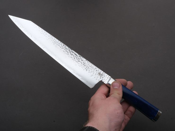 Ryusen - SOURYURIN - VG10W - Tsuchime Damascus - Gyuto - 240mm - Blue Resin Hybrid Handle
