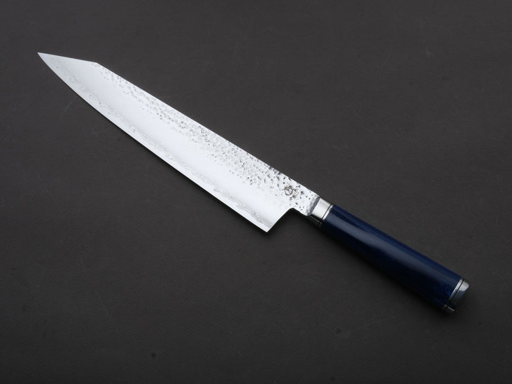 Ryusen - SOURYURIN - VG10W - Tsuchime Damascus - Gyuto - 240mm - Blue Resin Hybrid Handle