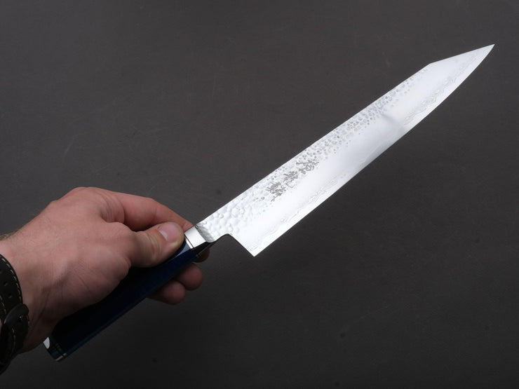 Ryusen - SOURYURIN - VG10W - Tsuchime Damascus - Gyuto - 240mm - Blue Resin Hybrid Handle