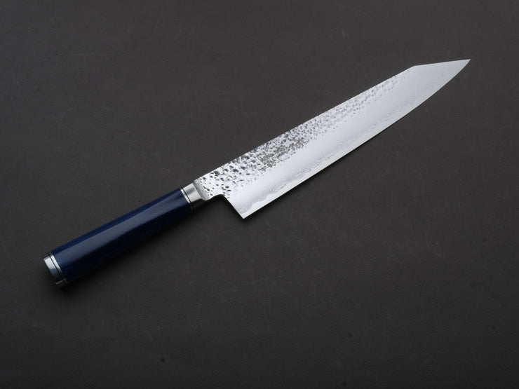 Ryusen - SOURYURIN - VG10W - Tsuchime Damascus - Gyuto - 240mm - Blue Resin Hybrid Handle
