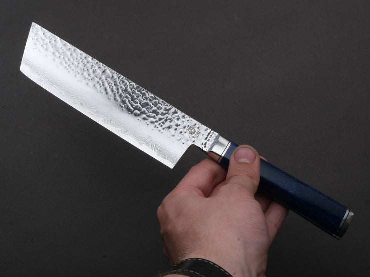 Ryusen - SOURYURIN - VG10W - Tsuchime Damascus - Nakiri - 160mm - Blue Resin Hybrid Handle
