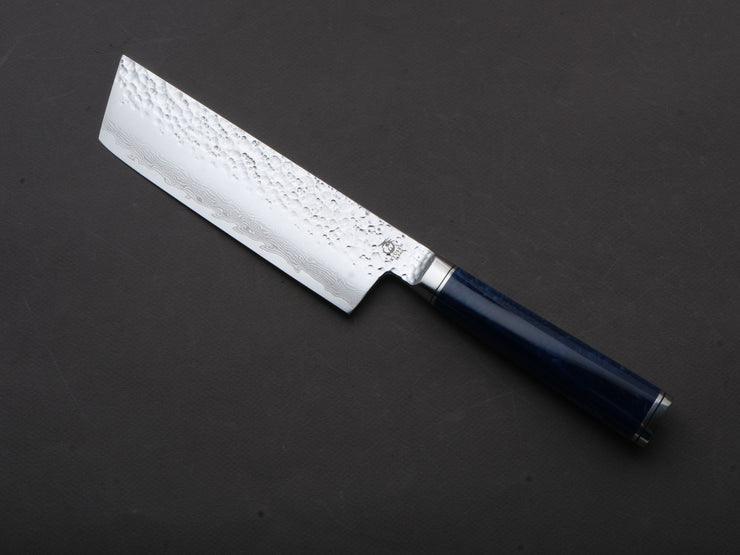 Ryusen - SOURYURIN - VG10W - Tsuchime Damascus - Nakiri - 160mm - Blue Resin Hybrid Handle