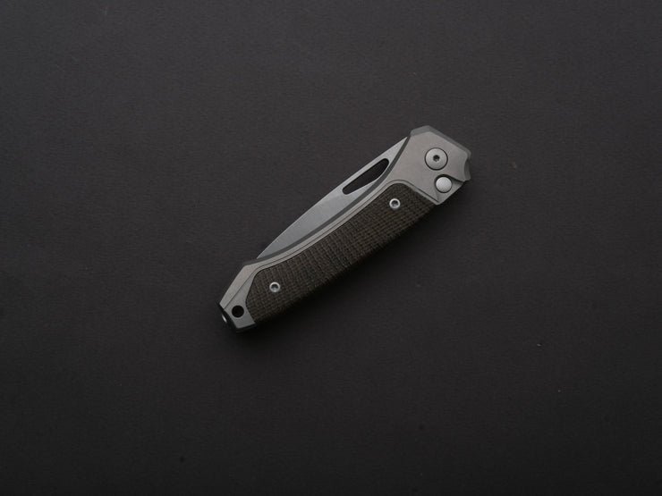 lionSTEEL - Folding Knife - Button Lock - Twain - MagnaCut - 80mm - Titanium Handle w/ Green Canvas Inlay