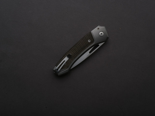 lionSTEEL - Folding Knife - Button Lock - Twain - MagnaCut - 80mm - Titanium Handle w/ Green Canvas Inlay