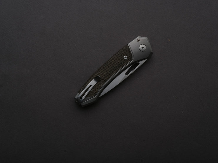 lionSTEEL - Folding Knife - Button Lock - Twain - MagnaCut - 80mm - Titanium Handle w/ Green Canvas Inlay