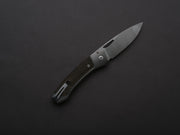 lionSTEEL - Folding Knife - Button Lock - Twain - MagnaCut - 80mm - Titanium Handle w/ Green Canvas Inlay