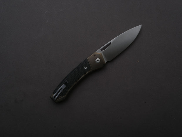 lionSTEEL - Folding Knife - Button Lock - Twain - MagnaCut - 80mm - Bronze Titanium Handle w/ Carbon Fiber Inlay