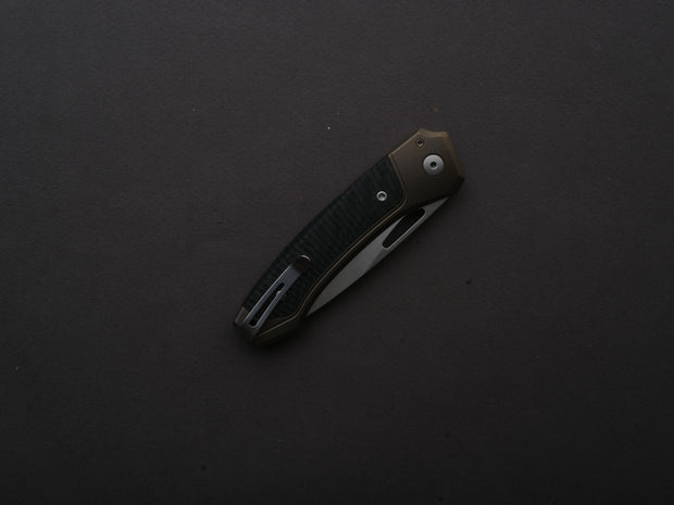 lionSTEEL - Folding Knife - Button Lock - Twain - MagnaCut - 80mm - Bronze Titanium Handle w/ Carbon Fiber Inlay