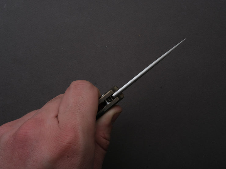 lionSTEEL - Folding Knife - Button Lock - Twain - MagnaCut - 80mm - Bronze Titanium Handle w/ Carbon Fiber Inlay