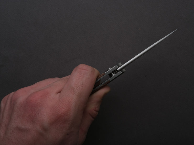 lionSTEEL - Folding Knife - Button Lock - Twain - MagnaCut - 80mm - Titanium Handle w/ Natural Canvas Inlay