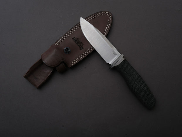 LionSTEEL - FIXED - Acha - M390 - Satin - 107mm - Black Burlap - Leather Sheath