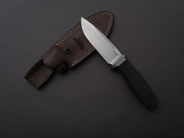 LionSTEEL - FIXED - Acha - M390 - Satin - 107mm - Black Burlap - Leather Sheath