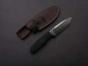 LionSTEEL - FIXED - Acha - M390 - Satin - 107mm - Black Burlap - Leather Sheath