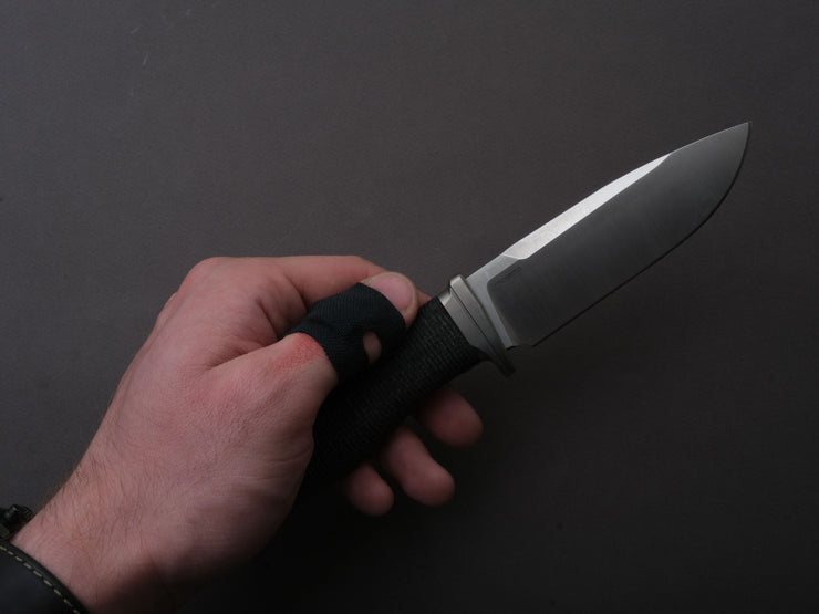 LionSTEEL - FIXED - Acha - M390 - Satin - 107mm - Black Burlap - Leather Sheath