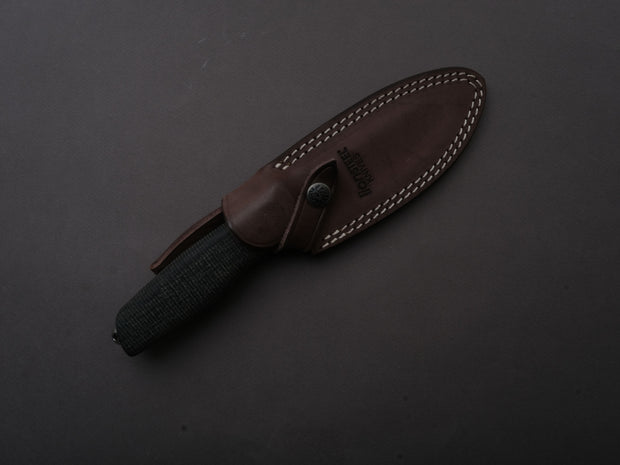 LionSTEEL - FIXED - Acha - M390 - Satin - 107mm - Black Burlap - Leather Sheath