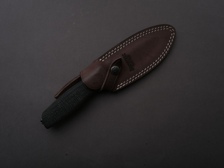 LionSTEEL - FIXED - Acha - M390 - Satin - 107mm - Black Burlap - Leather Sheath