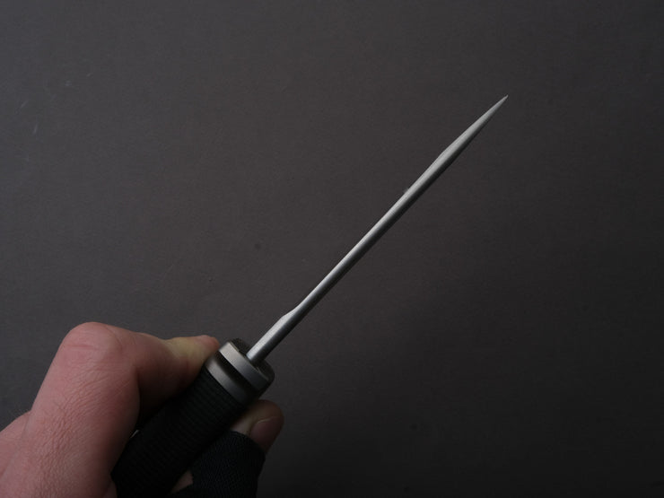 LionSTEEL - FIXED - Acha - M390 - Satin - 107mm - Black Burlap - Leather Sheath