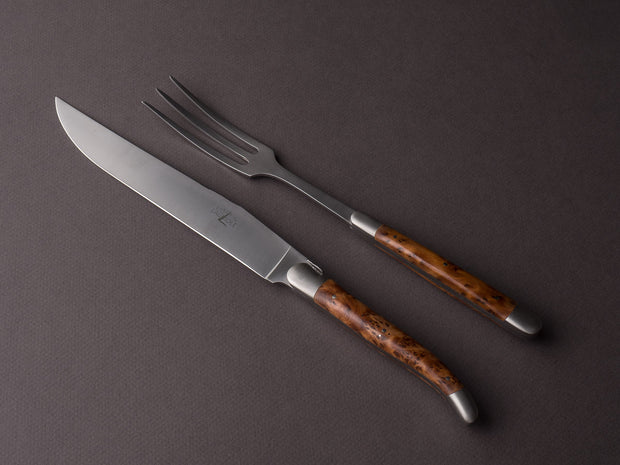 Forge de Laguiole - Carving Set - Satin Stainless - Thuya Handle - Carving Knife & Fork