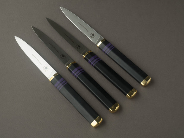 Florentine Kitchen Knives - Steak/Table Knives - Black and Purple Handle w/ Brass - Set of 4