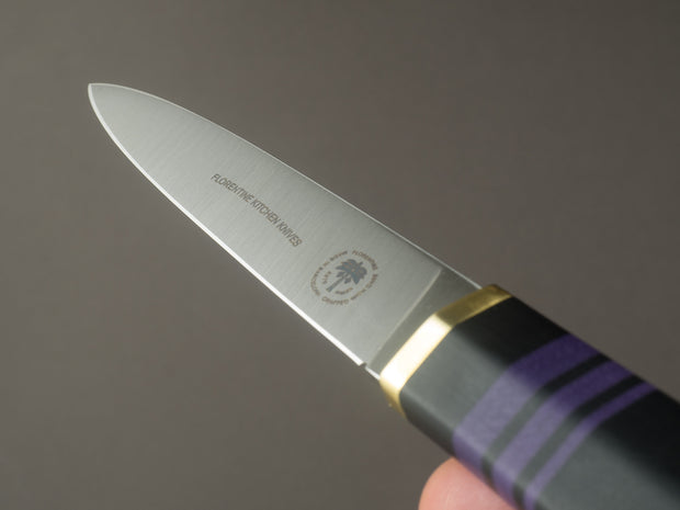Florentine Kitchen Knives - Steak/Table Knives - Black and Purple Handle w/ Brass - Set of 4
