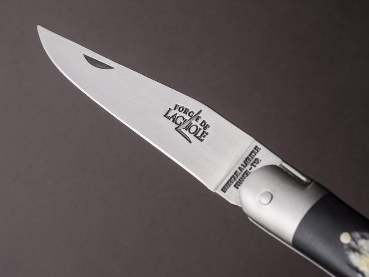 Forge de Laguiole - 11cm Folding Knife - Spring Lock - Raw Aubrac Horn Tip