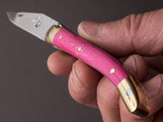 Forge de Laguiole - 90mm Folding Knife - Spring Lock - Pink Micarta & Brass Handle