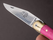 Forge de Laguiole - 90mm Folding Knife - Spring Lock - Pink Micarta & Brass Handle