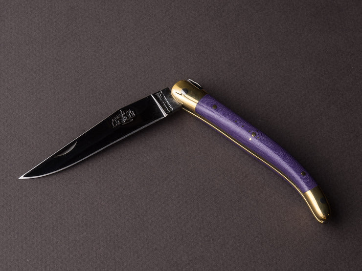 Forge de Laguiole - 90mm Folding Knife - Spring Lock - Purple Micarta & Brass Handle