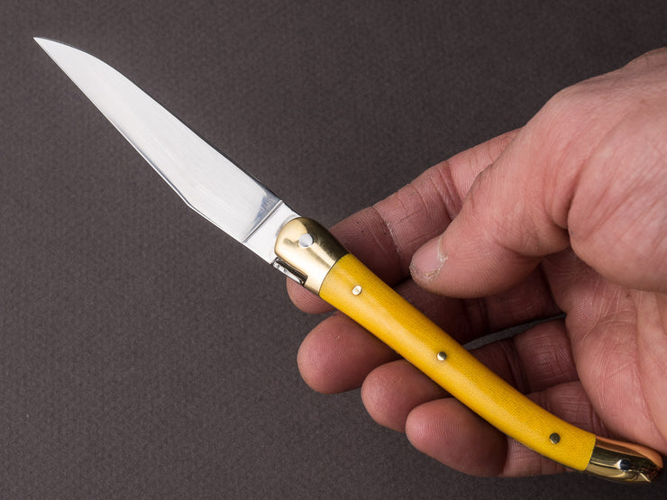 Forge de Laguiole - 90mm Folding Knife - Spring Lock - Yellow Micarta & Brass Handle