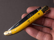 Forge de Laguiole - 90mm Folding Knife - Spring Lock - Yellow Micarta & Brass Handle