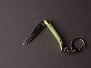 Forge de Laguiole - 70mm Folding Knife - Spring Lock - Green Micarta & Brass Handle - Keychain Ring