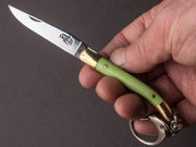 Forge de Laguiole - 70mm Folding Knife - Spring Lock - Green Micarta & Brass Handle - Keychain Ring