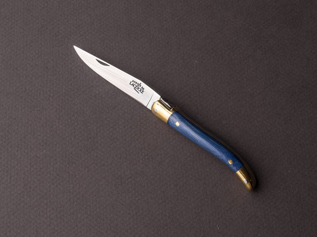 Forge de Laguiole - 70mm Folding Knife - Spring Lock - Blue Micarta & Brass Handle