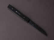 Ryusen - SK07 - Single Bevel Folding Knife - Coreless Damascus - Urban Black Handle w/ Red Stitch Leather Case