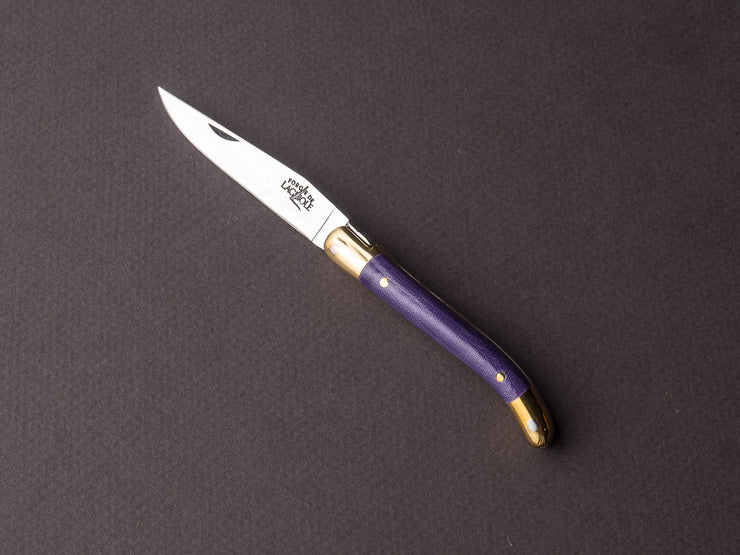 Forge de Laguiole - 70mm Folding Knife - Spring Lock - Purple Micarta & Brass Handle