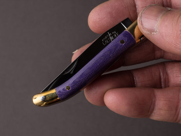 Forge de Laguiole - 70mm Folding Knife - Spring Lock - Purple Micarta & Brass Handle